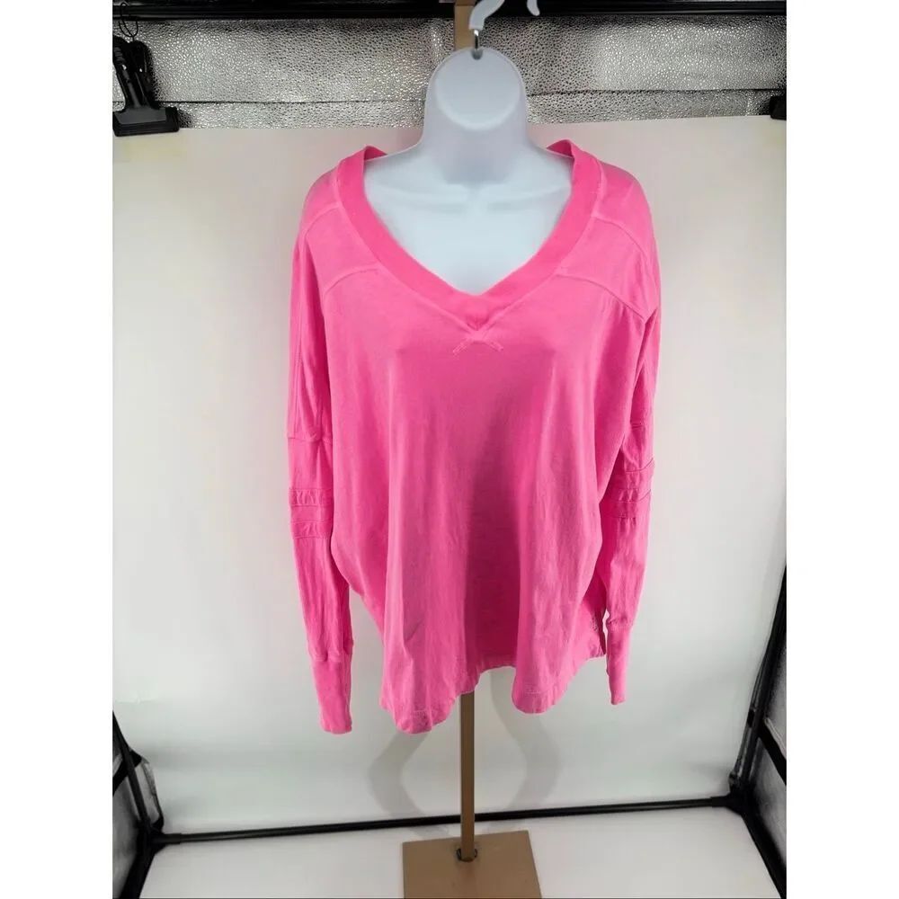Free People FP Movement Oversized Tunic Medium Pink Long Sleeve V Neck